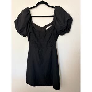 ASTR The Label Linen Blend Pleat Front Puff Sleeve Mini Black Dress in Size S